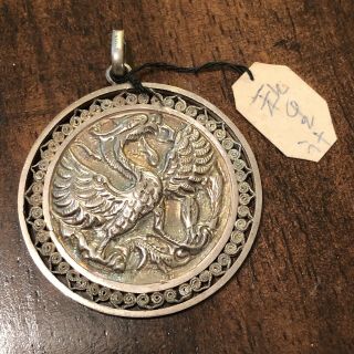 Antique Chinese Silver Pendant Dragon - Bird Figure Authentic Asian Jewelry Old 2