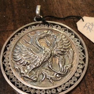Antique Chinese Silver Pendant Dragon - Bird Figure Authentic Asian Jewelry Old 4