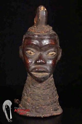 Leather Wrapped Ekoi Head - Crest 15 " - Nigeria - African Art