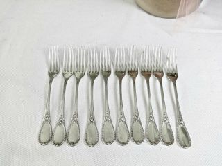 10 Antique French Puiforcat Bead Edge Sterling 950 Silver Luncheon Forks,  7 3/8 "
