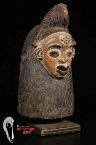 Hand Carved Punu Okuyi Mask W/ Custom Stand 13 " - Gabon