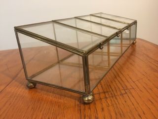 Vtg Brass & Clear Glass Display Case Box w/ Sections for Jewelry & Trinkets 2