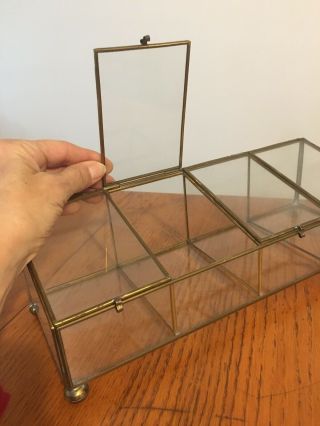 Vtg Brass & Clear Glass Display Case Box w/ Sections for Jewelry & Trinkets 3