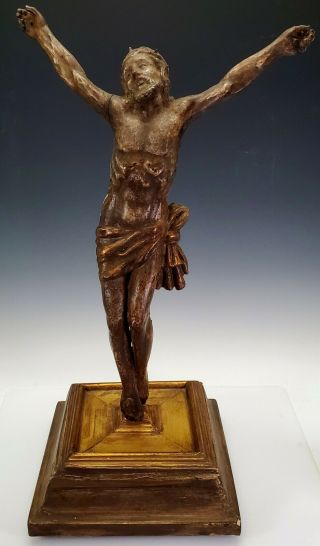 Antique 16th/17th Century Carved Wood Corpus Crucified Christ Figure Statue