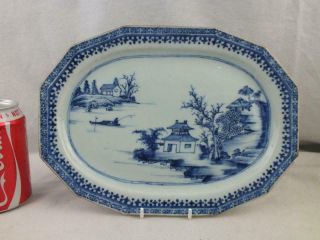11 " 18th C Chinese Porcelain Blue And White Landscape Shaped Platter