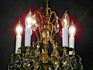 Antique French 5 Arm 5 Lite PETITE Brass Bronze Cut Lead Crystal Chandelier 9