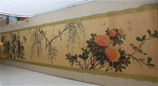 Rare Chinese Long Scroll Painting “flowers & Birds” By Song Huizong 宋徽宗 赵佶 Wedh9