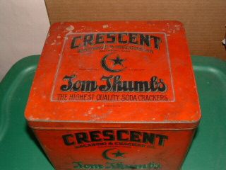Crescent Macaroni Cracker Box Tin Tom Thumb Antique Davenport Ia