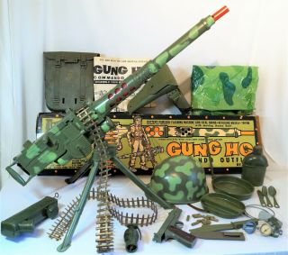 Vintage 1960s Gung Ho Commando Outfit By Marx Toy Machine Gun,  Box,  More Rare