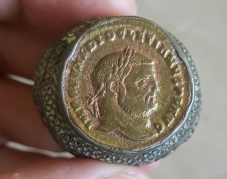 Ancient Roman Empire Emperor Diocletian Bronze Coin Ring Enormously Huge
