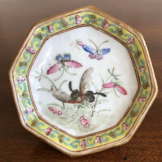 A 19th Century Chinese Porcelain Pedestal Dish,  Insects And Bats.  Seal Mark.