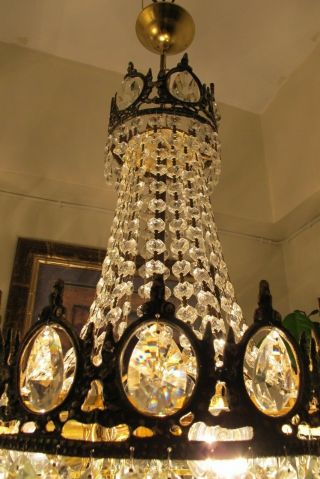 Antique Vintage French Basket Style Crystal Chandelier Lamp Light 1960 ' s.  13 in. 5