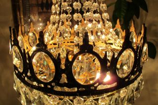 Antique Vintage French Basket Style Crystal Chandelier Lamp Light 1960 ' s.  13 in. 6