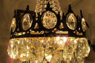Antique Vintage French Basket Style Crystal Chandelier Lamp Light 1960 ' s.  13 in. 8