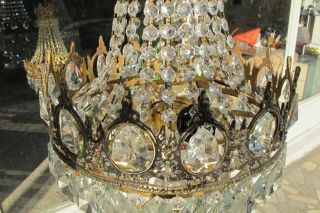 Antique Vintage French Basket Style Crystal Chandelier Lamp Light 1960 ' s.  13 in. 9