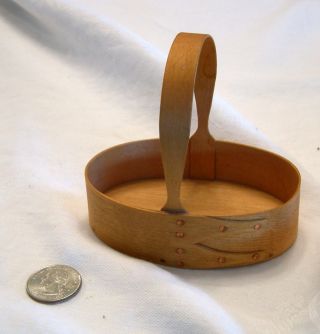 Primitive Quaker Bent Wood Oval Shaker Basket Signed: Lasher 1991 Two Fingers