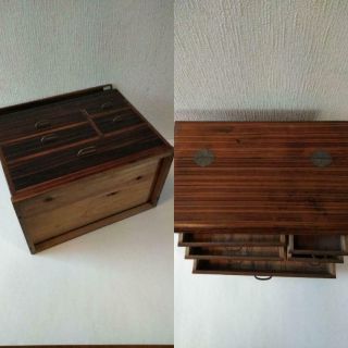 Japanese Wooden Sewing Box Accessory Case 32.  5 20 26 cm Vintage Rare F/S E4 3