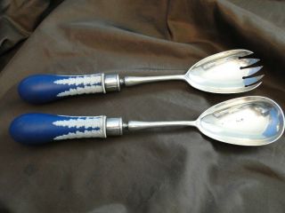 Wedgewood Handled - Sterling Silver Salad Servers Made In Sheffield 1907