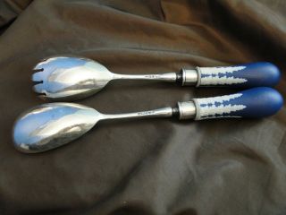 WEDGEWOOD HANDLED - STERLING SILVER SALAD SERVERS MADE IN SHEFFIELD 1907 2