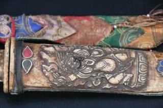 Old Mahakala Carved Antique Fighting Knife Tibetan Handmade Sword vintage Nepal 3