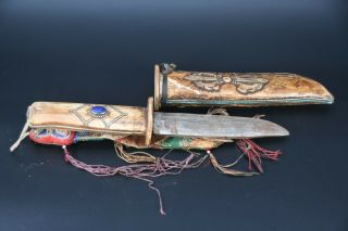 Old Mahakala Carved Antique Fighting Knife Tibetan Handmade Sword vintage Nepal 6