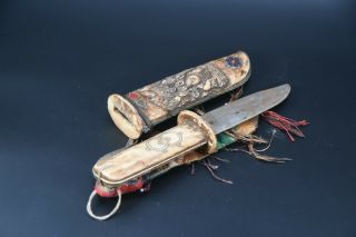 Old Mahakala Carved Antique Fighting Knife Tibetan Handmade Sword vintage Nepal 8