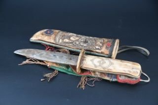 Old Mahakala Carved Antique Fighting Knife Tibetan Handmade Sword vintage Nepal 9