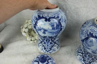PAIR Dutch BLUE WHITE DELFT Pottery vases mill water landscape marked 6