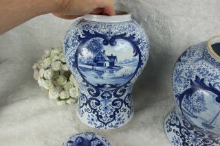 PAIR Dutch BLUE WHITE DELFT Pottery vases mill water landscape marked 7