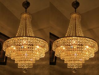Pair Antique Vnt.  Big Austria Real Swarovski Crystal Chandelier Light 1940 
