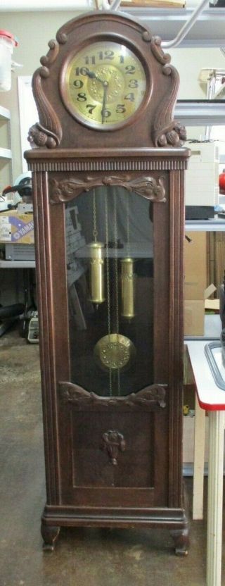 Antique 1890 - 1910 German Art Deco Grandfather Clock Longcase Weight Driven Clock