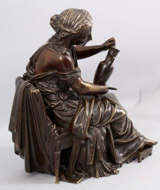 19thC Antique H.  MOREAU French Bronze Sculpture Classical Woman w/ Pottery 4