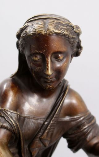 19thC Antique H.  MOREAU French Bronze Sculpture Classical Woman w/ Pottery 5