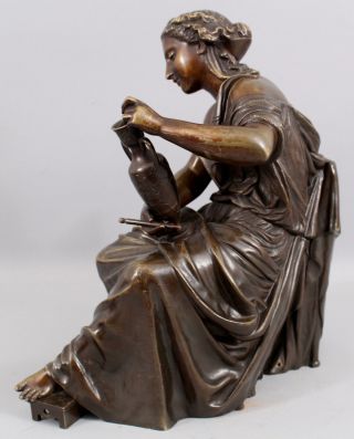 19thC Antique H.  MOREAU French Bronze Sculpture Classical Woman w/ Pottery 9