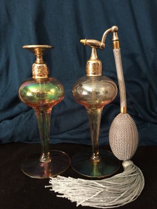 Devilbiss 1926 Perfume Atomizer & Dropper Set /topaz Cambridge Glass Bottles