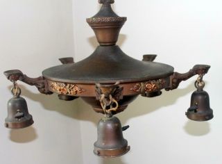 Antique Art Nouveau Metal Chandelier 5 Bulb Ceiling Fixture 5