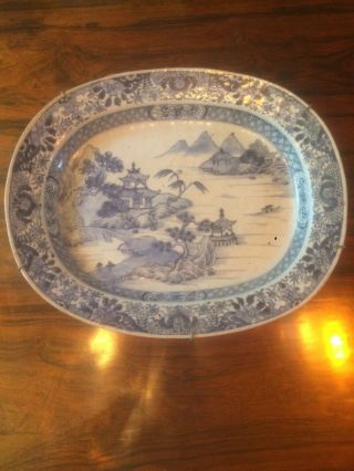 Big Antique Chinese Porcelain Blue Charger White Octagonal Plate 18th Century