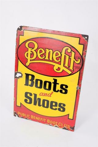 Vintage C1900 Benefit Boots And Shoes - Public Benefit Boot Co.  - Enamel Sign