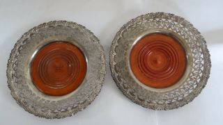 Rare Antique Large Bailey,  Banks & Biddle Sterling Silver Wood Bottle Coasters