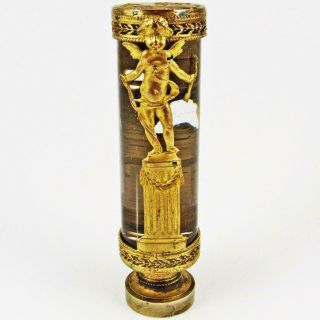 Antique French Cupid Gilt Bronze Ormolu Mounted Solid Crystal Wax Seal - No Mono