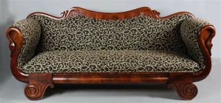 American Classical Empire Mahogany Swan - Carved Sofa