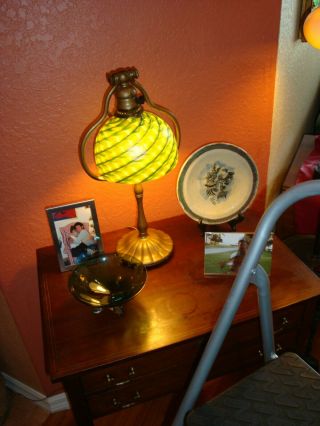 SMALL TIFFANY BELL SHAPE TABLE LAMP,  BASE SIGNED & NUMBERED 2