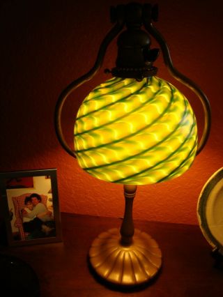SMALL TIFFANY BELL SHAPE TABLE LAMP,  BASE SIGNED & NUMBERED 3