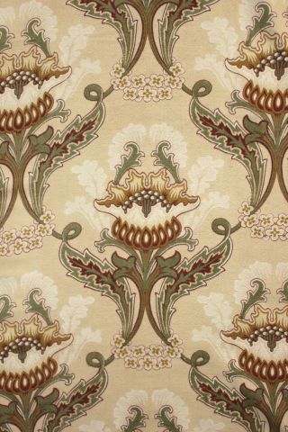 Fabric Antique French Art Nouveau Design Printed Cotton Cretonne Weave 2.  25 Yard