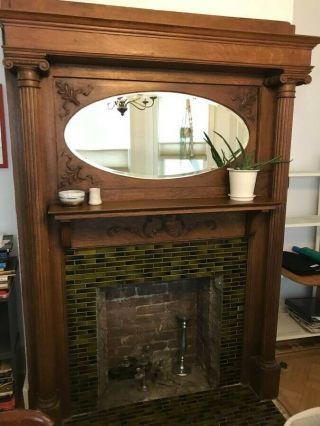 Oak Wood Mantel With Mirror For Fireplace (local Pickup Brooklyn)