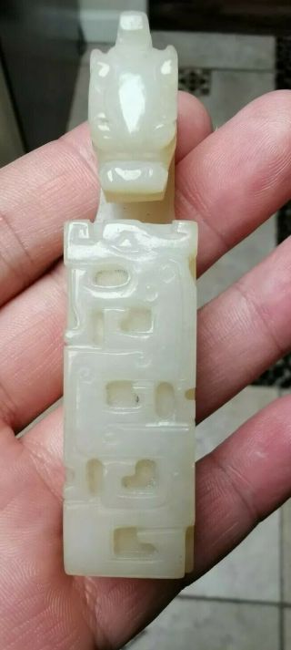 From Old Estate Chinese Qing White Jade Carved Dragons buckle Asian China 3