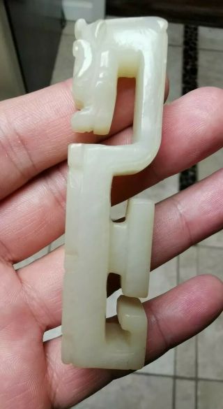 From Old Estate Chinese Qing White Jade Carved Dragons buckle Asian China 4