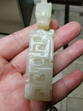From Old Estate Chinese Qing White Jade Carved Dragons buckle Asian China 5