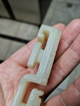 From Old Estate Chinese Qing White Jade Carved Dragons buckle Asian China 8