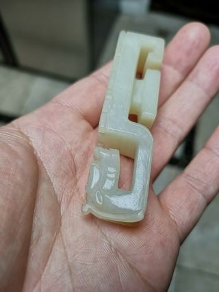 From Old Estate Chinese Qing White Jade Carved Dragons buckle Asian China 9
